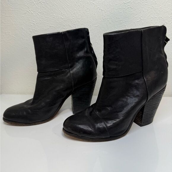 Rag & Bone Newbury Black Leather Booties Size 7.5 Block Heel - Picture 4 of 9